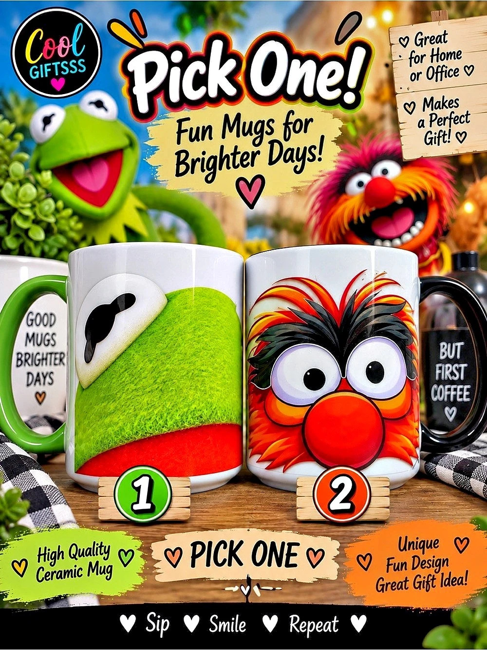 Pick One Fun Character Mug | 15 oz Ceramic Mug | Unique Gift Muppets Animal Ker